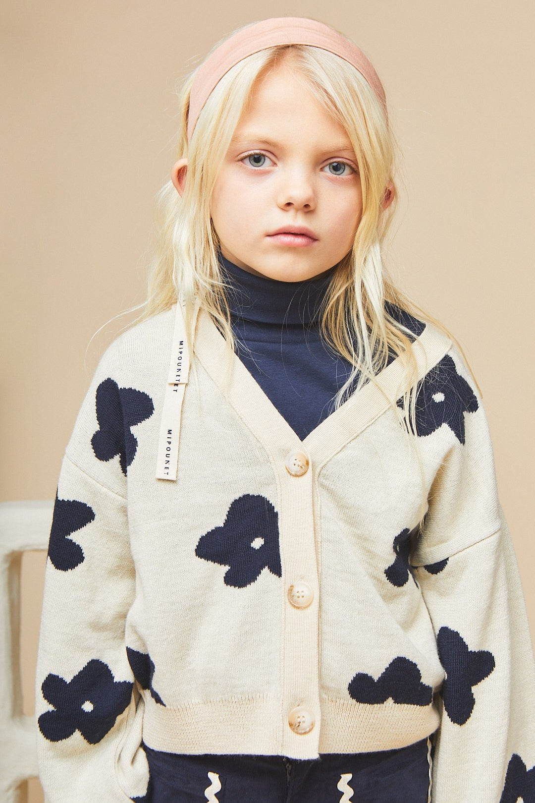 Mipounet Ecru with Blue Flowers Cardigan