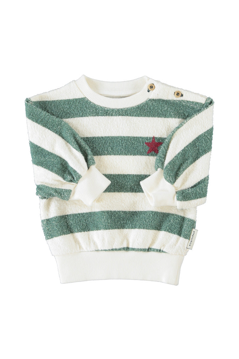 Piupiuchick Ecru & Green Striped Sweatshirt