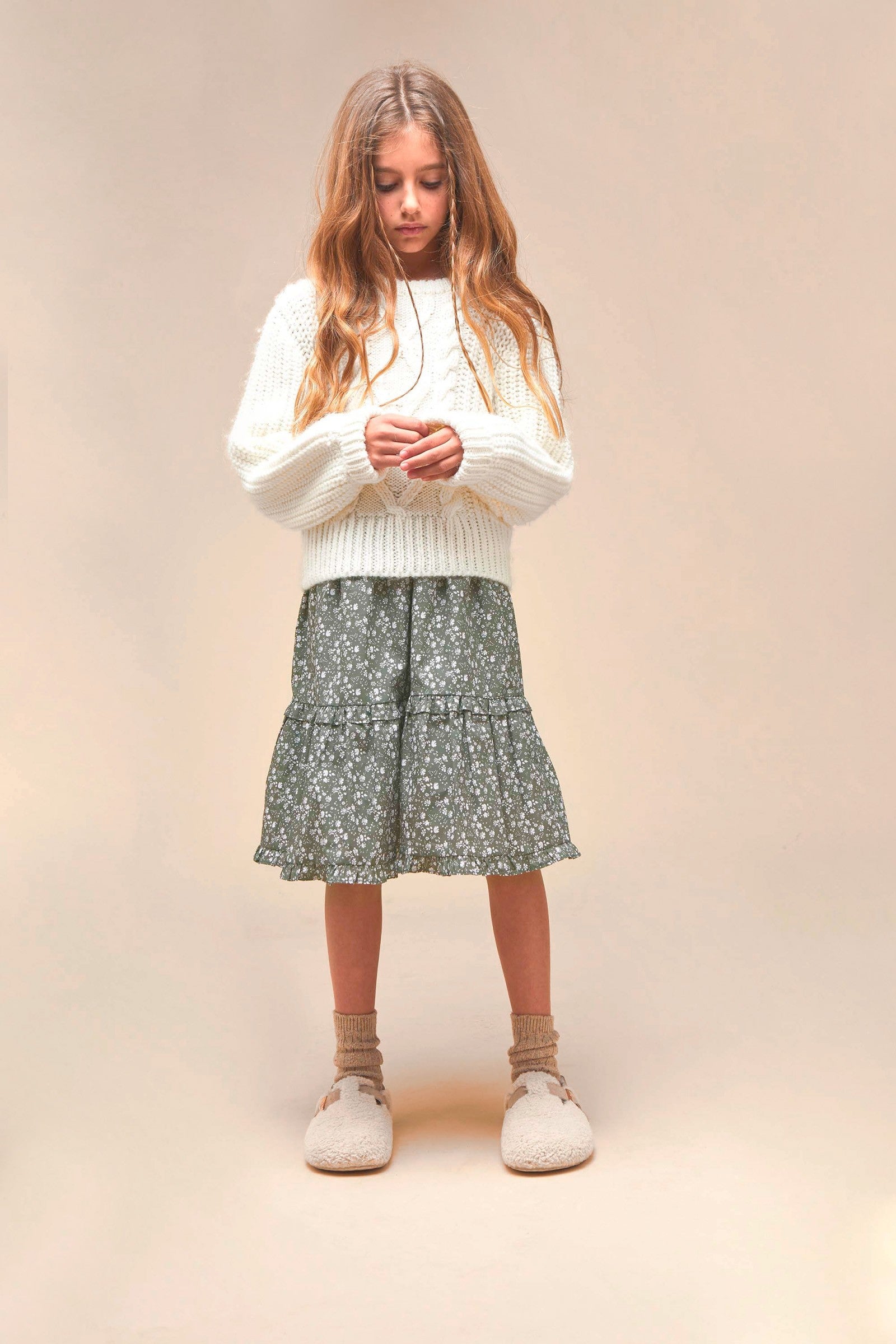 Mipounet Green Floral Tilda Ruffle Skirt