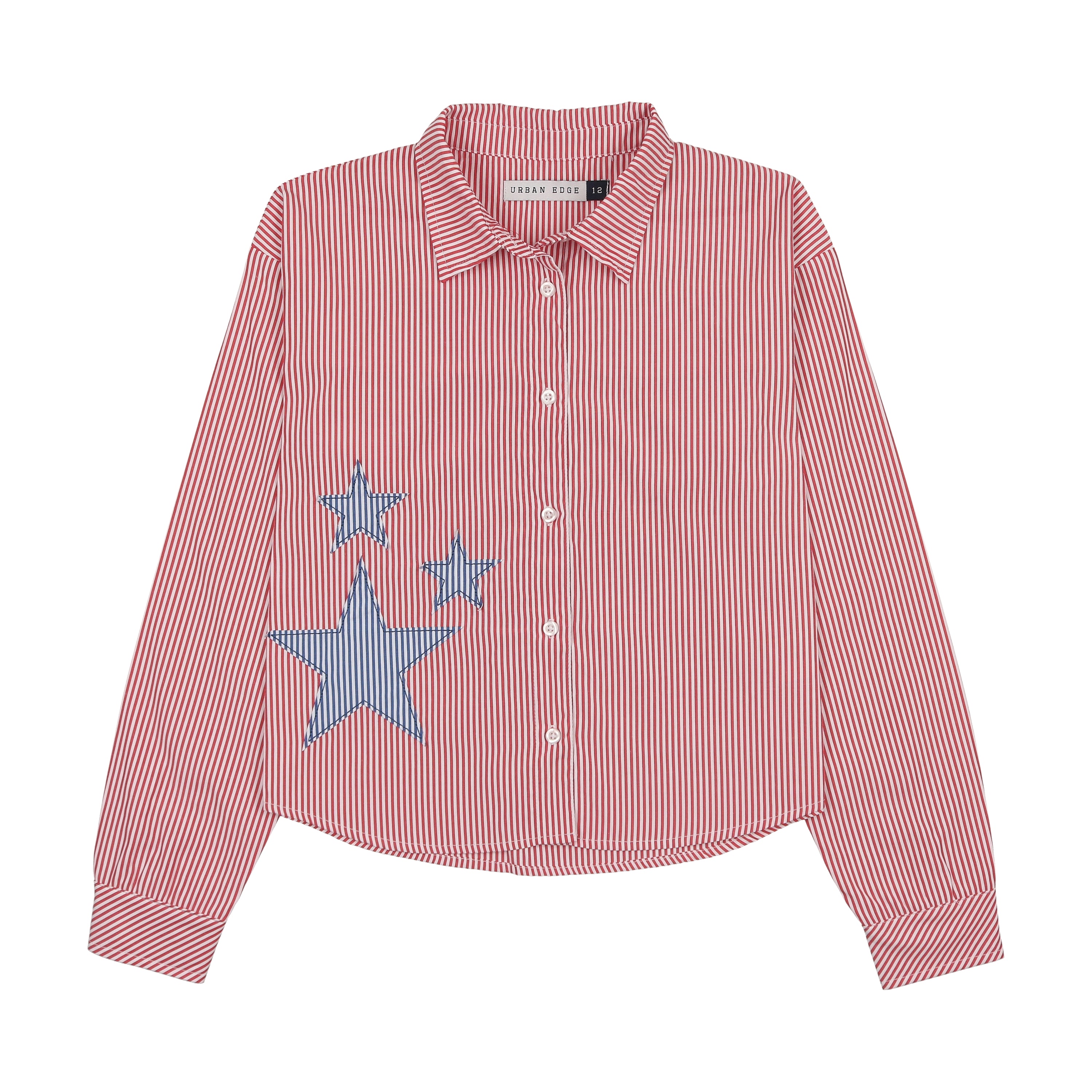 Urban Edge Red Striped Star Patch Pinstripe Shirt