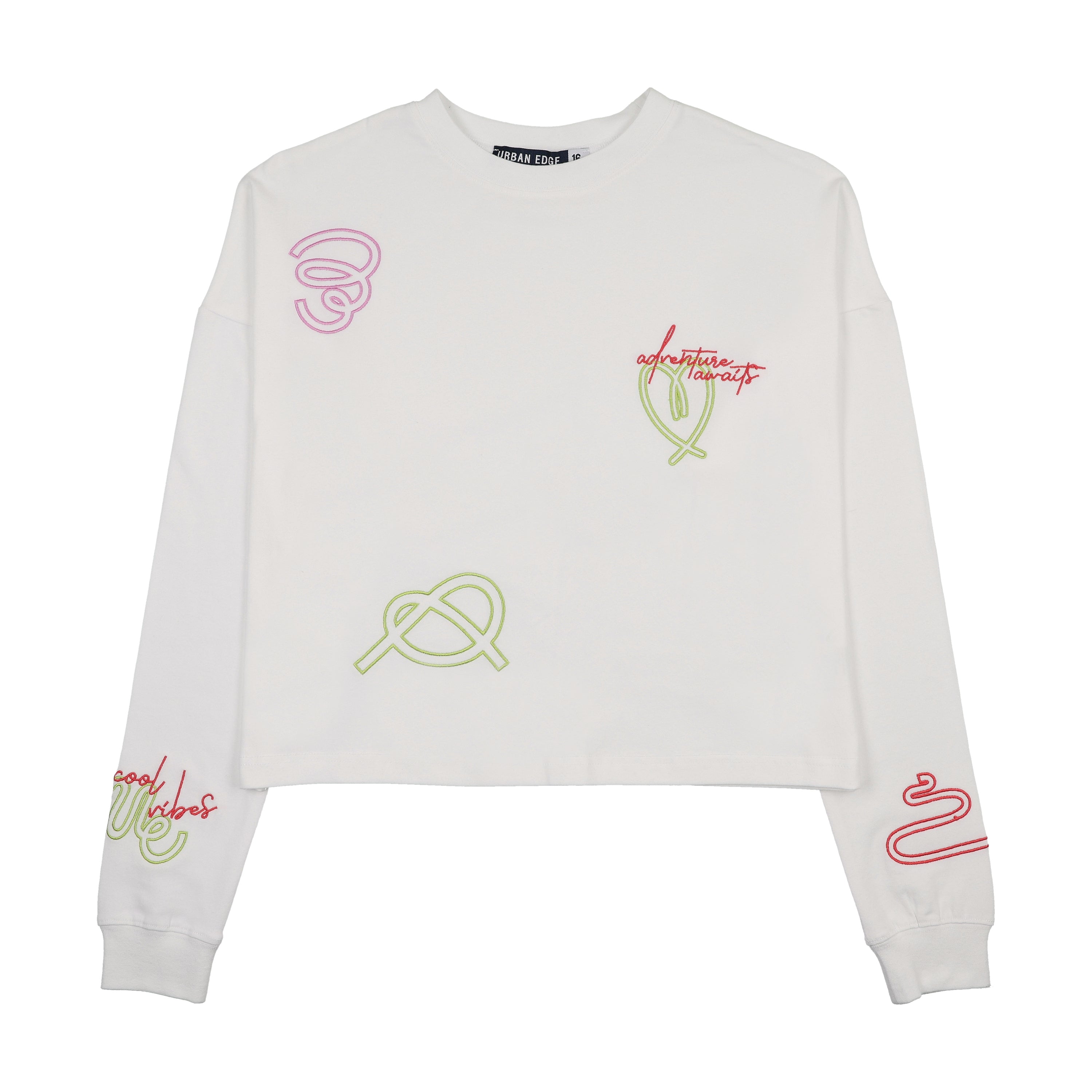 Urban Edge Neon Embroidered White T-Shirt