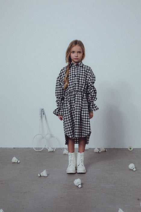 Unlabel Milk and Black Check Win Shirt Dress