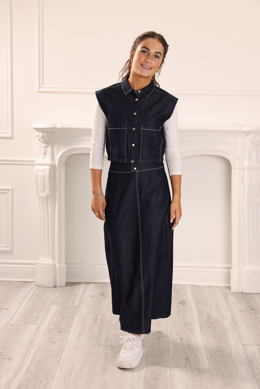 Gem Denim Topstitches Skirt