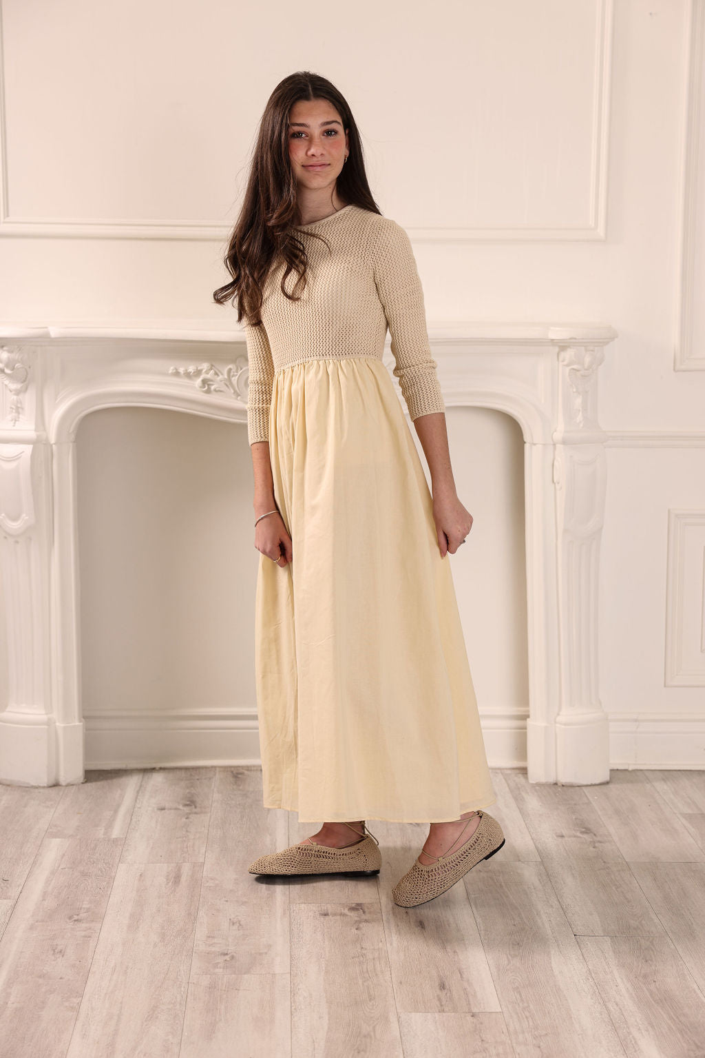 Gem Cream Crochet Top Dress