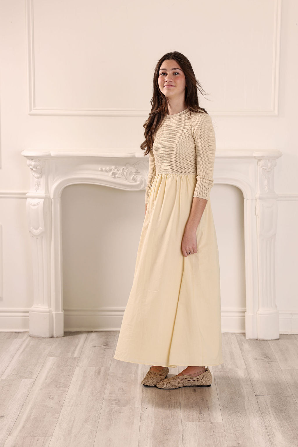 Gem Cream Crochet Top Dress