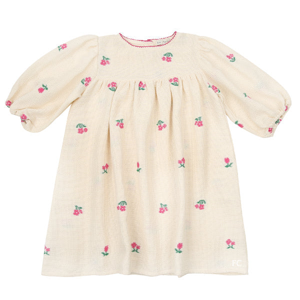 Bebe Organic Cream with Flower Embroidery Bloom Dress