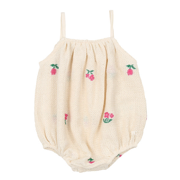 Bebe Organic Cream with Flower Embroidery Romper