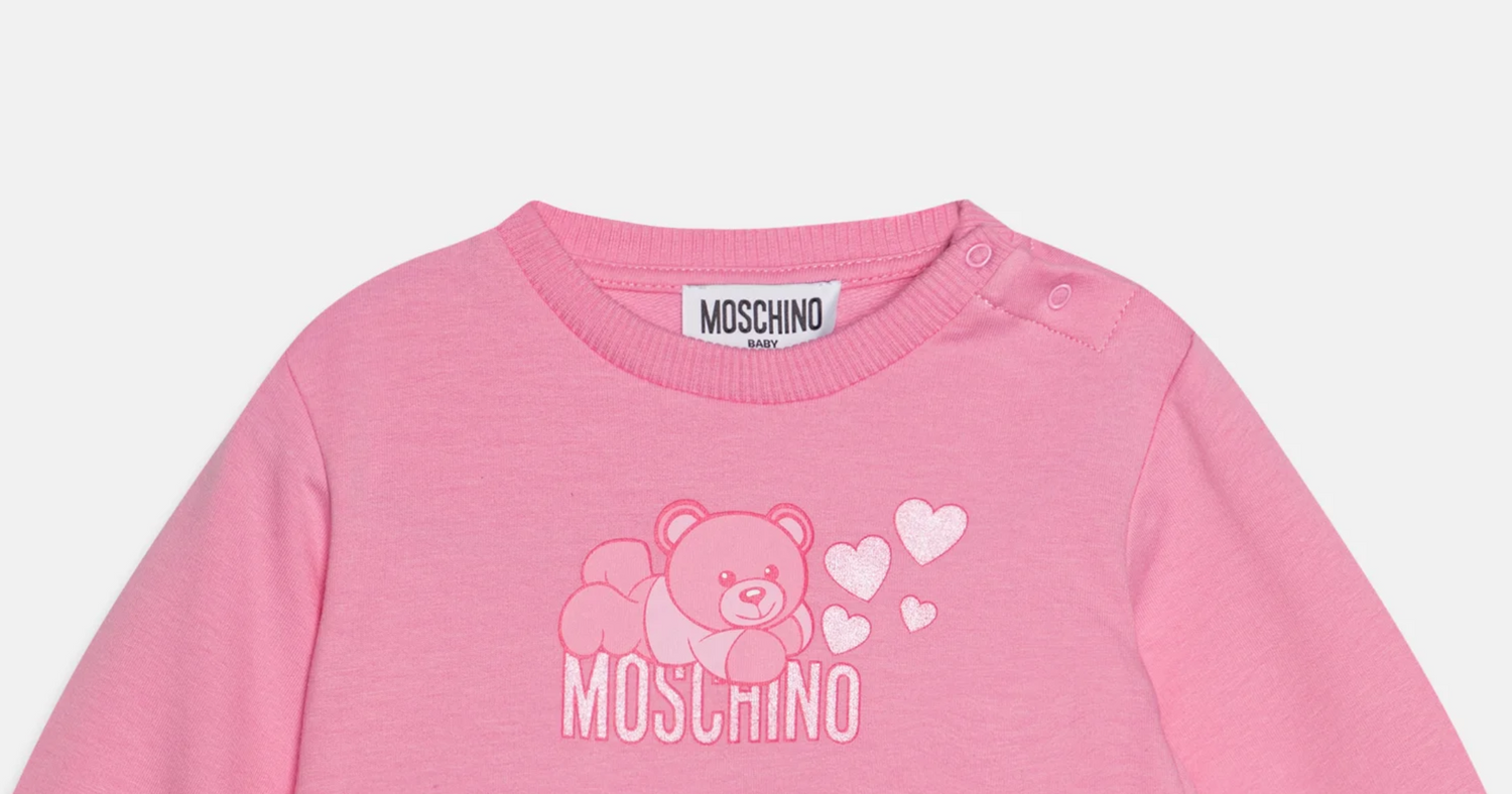 Moschino Pink with Bear and Hearts Logo Sweatshirt