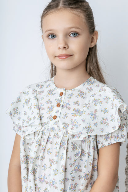 Noma Floral Dress with Shoulder Frill and Buttons