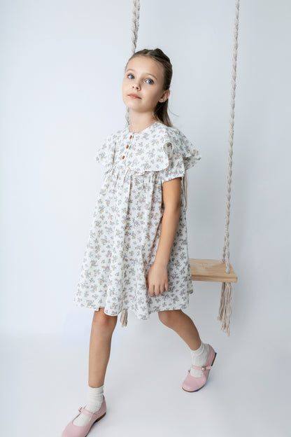 Noma Floral Dress with Shoulder Frill and Buttons