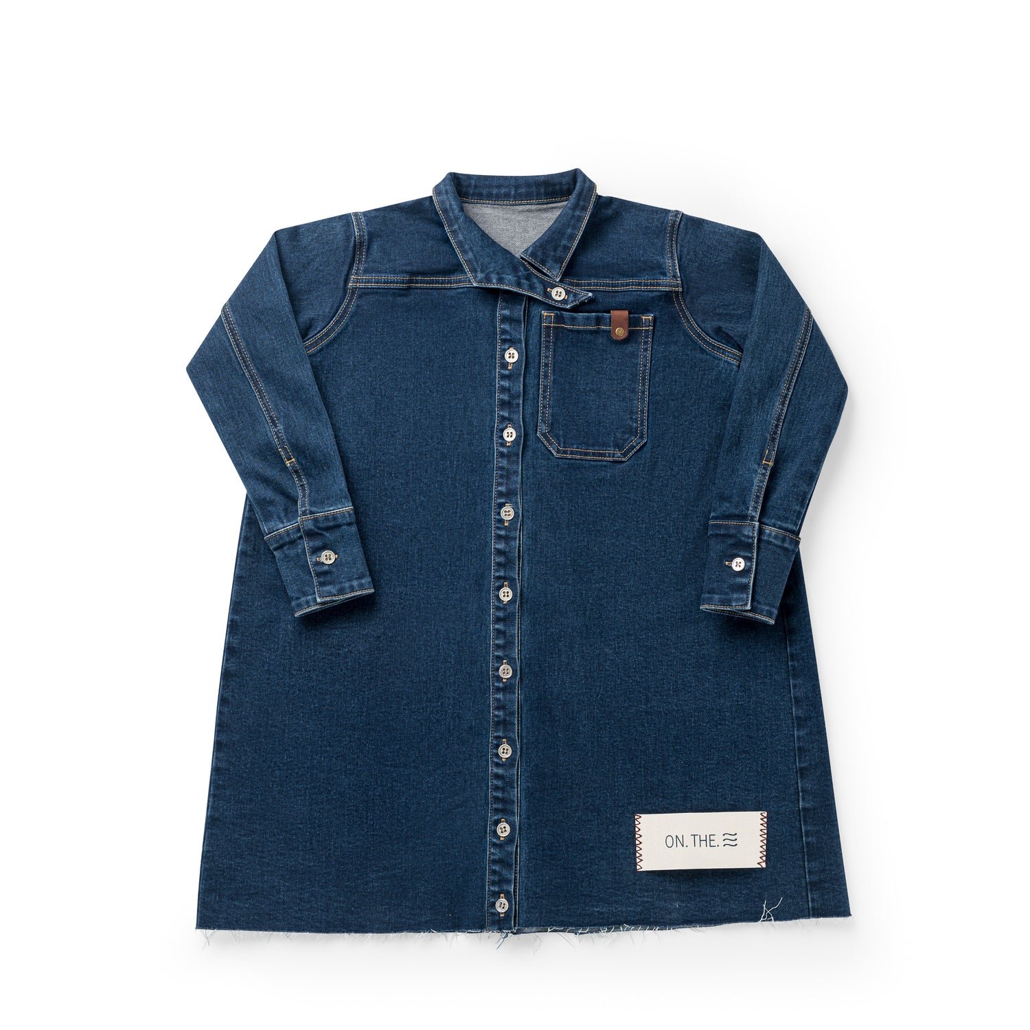 Birnham on the Sea Girls Dark Denim Pleat Detail Shirt Dress