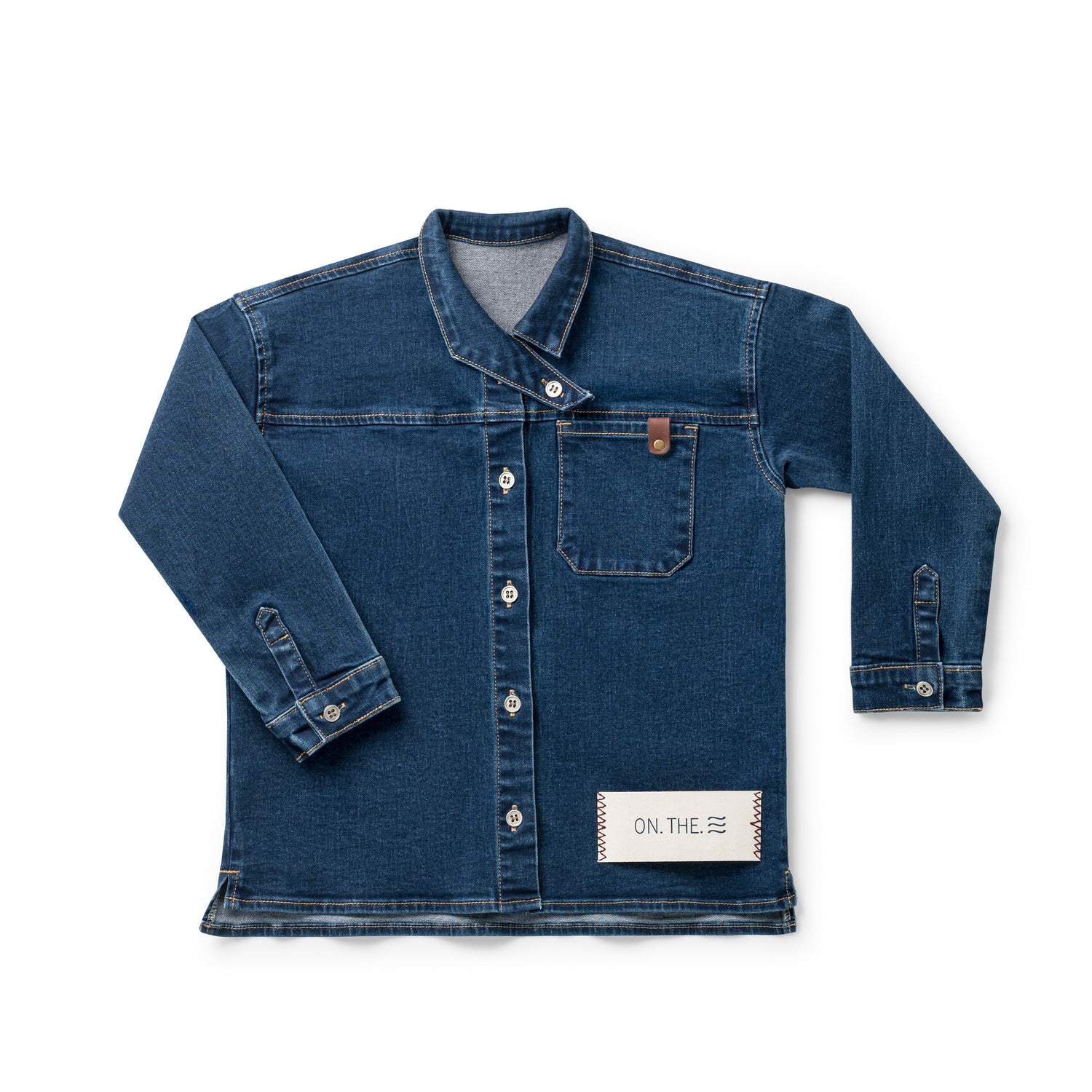 Birnham on the Sea Boys Dark Denim Crossover Collar Shirt