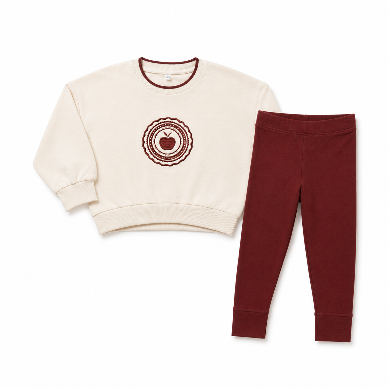 Birnham on the Sea Baby Ecru Cropped Apple Crest Sweatshirt Set