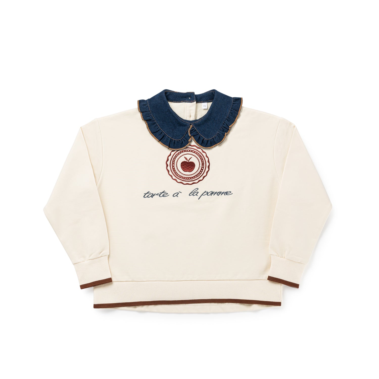 Birnham on the Sea Girls Ecru Denim Collar Sweatshirt