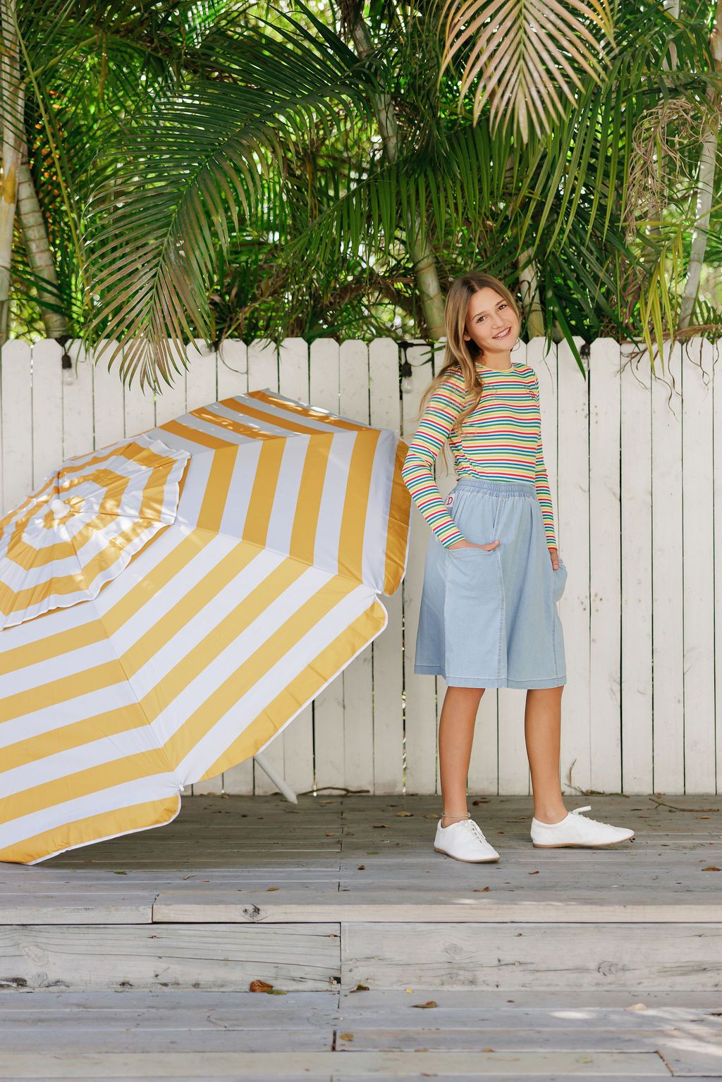 Duet Girls Ivory Multicolored Stripe T-Shirt