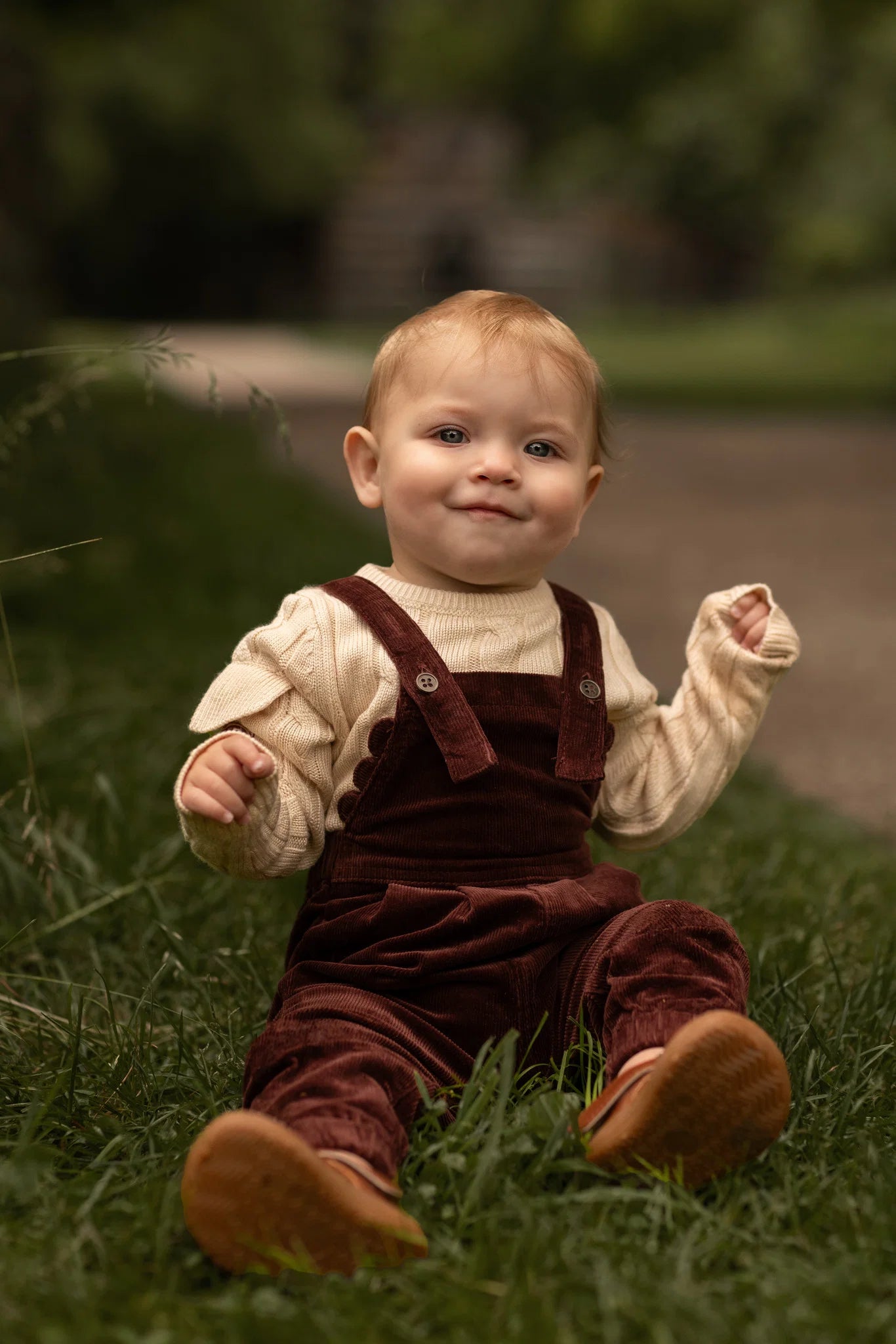 Birnham on the Sea Baby Brick Corduroy Scalloped Overalls