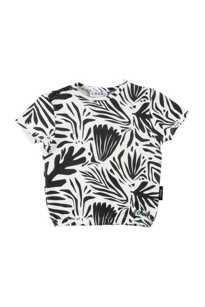 Loud Apparel Black and White Floral Abstract Sun Tee Shirt