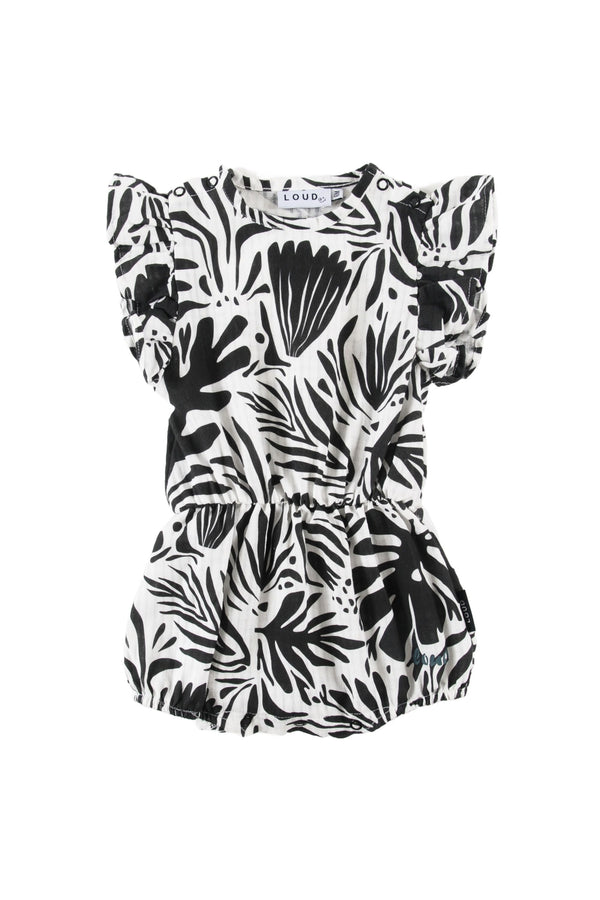 Loud Apparel Black and White Floral Abstract Surf Romper