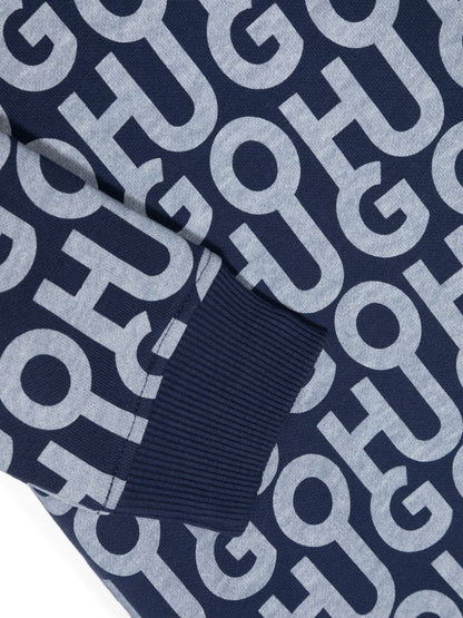 Hugo Navy Allover Logo Print Sweater Dress
