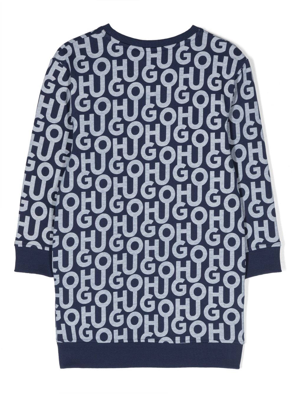 Hugo Navy Allover Logo Print Sweater Dress