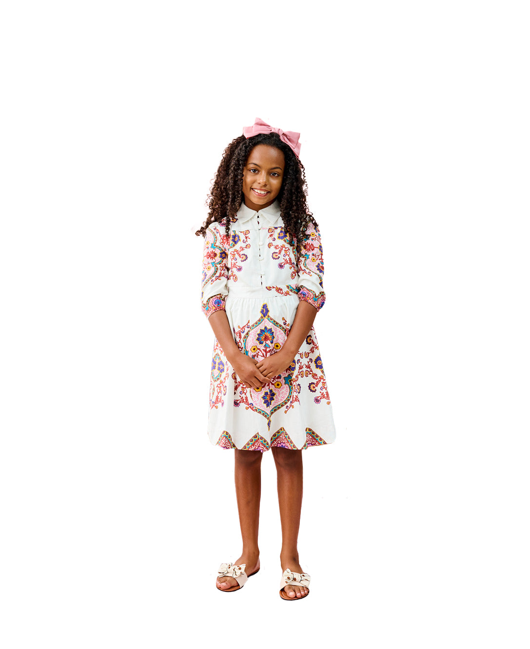 Porter White with Rust &amp; Teal Floral Design Dress