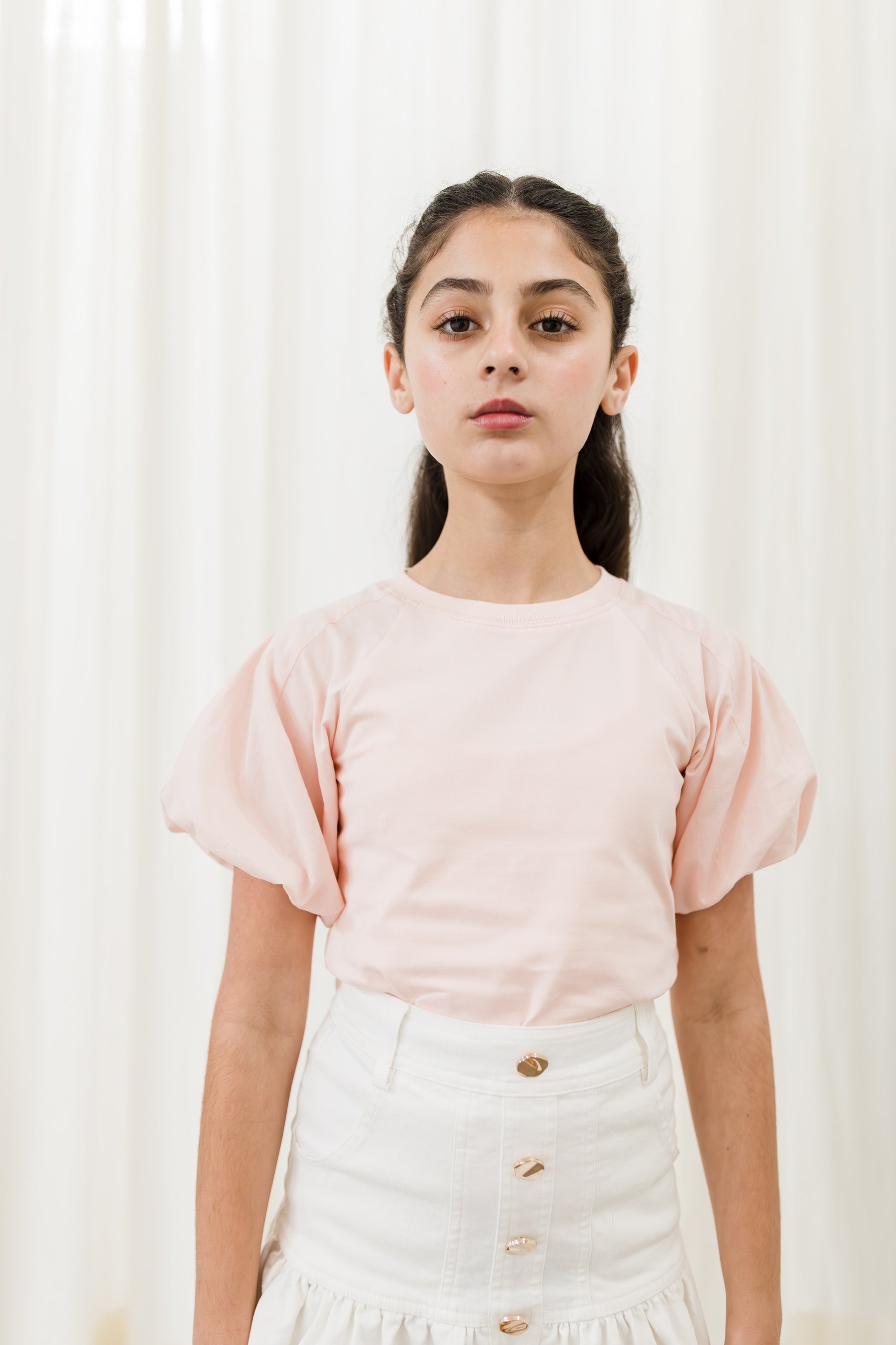Pink White Denim Button Skirt