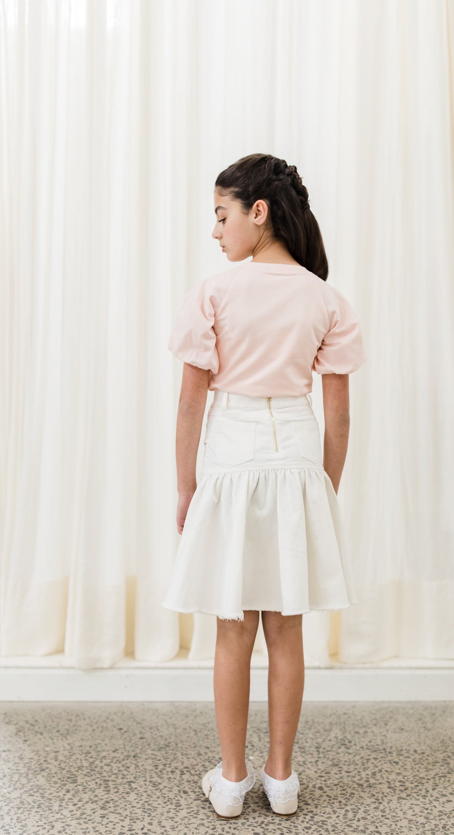 Pink White Denim Button Skirt