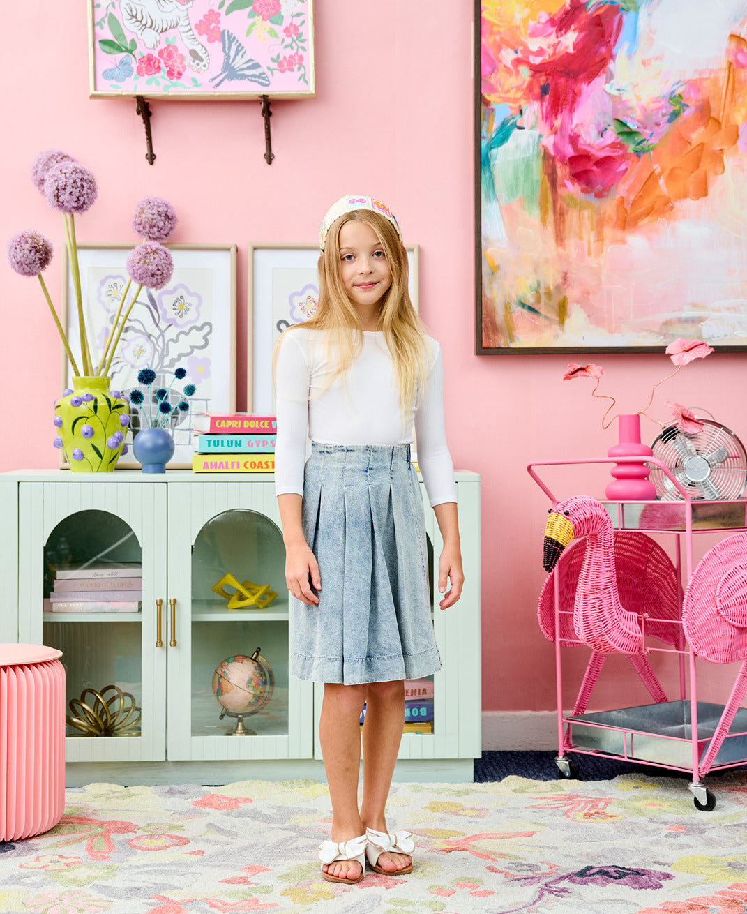Porter Whitewash Pleated Denim Skirt