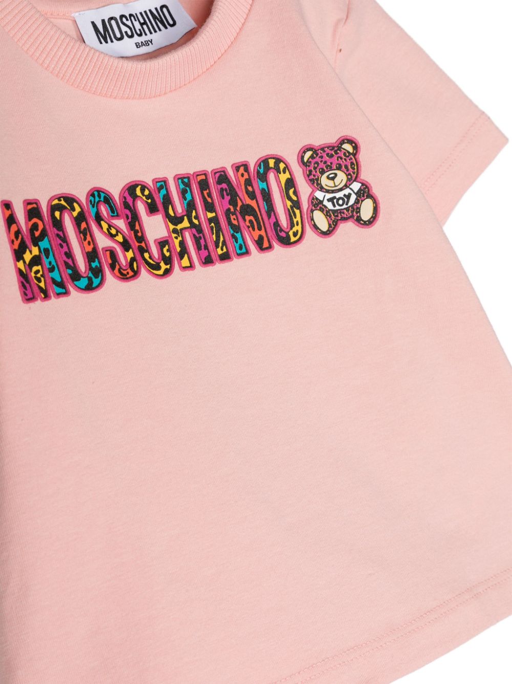Moschino Rose with Leopard Logo Tee Shirt