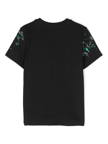 Moschino Black Paint Splash Logo Tee Shirt