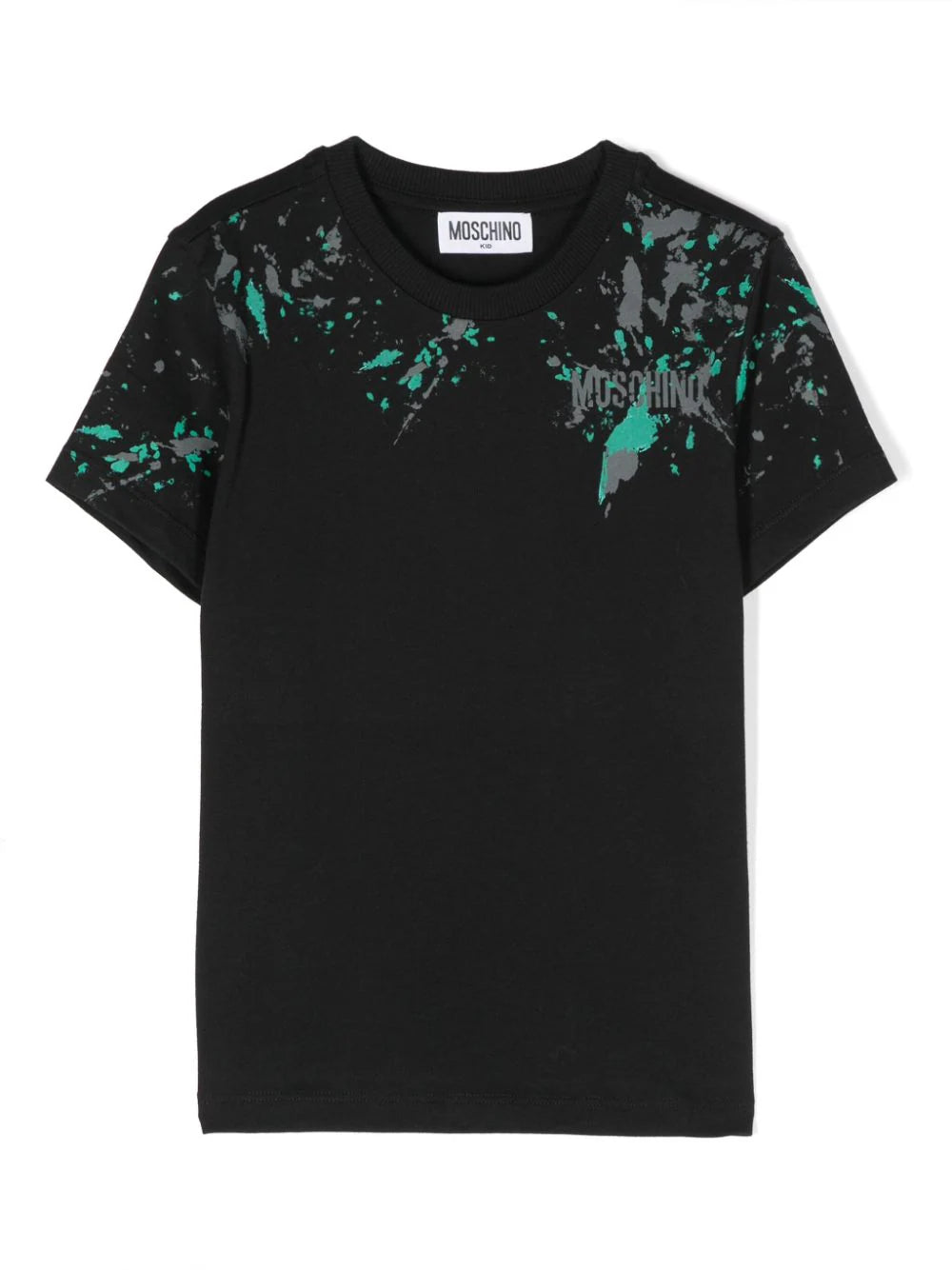 Moschino Black Paint Splash Logo Tee Shirt