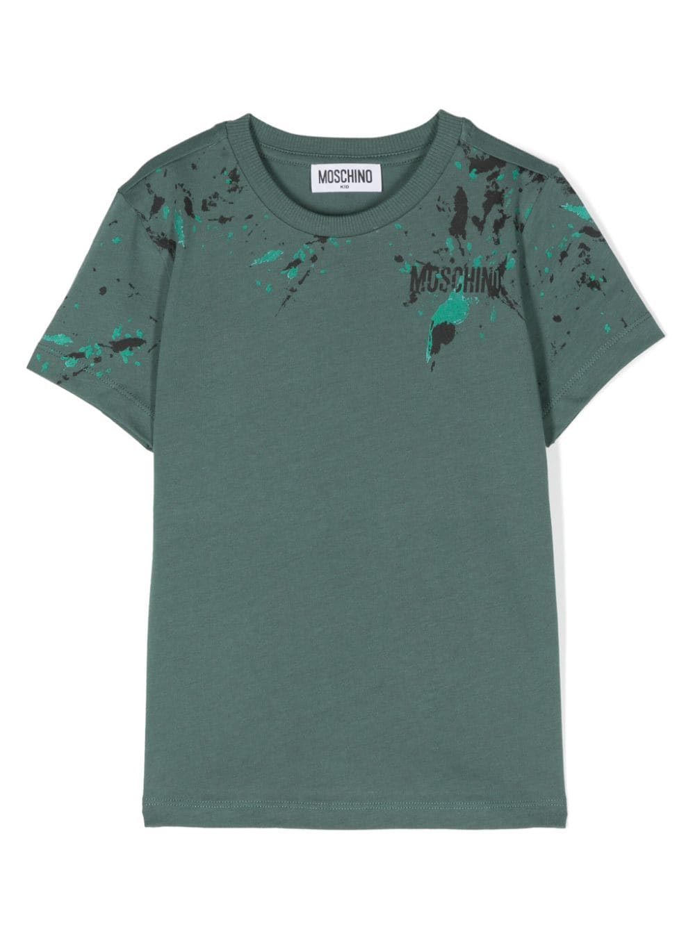 Moschino Green Paint Splash Logo Tee Shirt