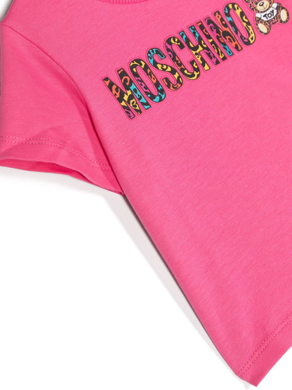 Moschino Fuxia with Leopard Logo Tee Shirt