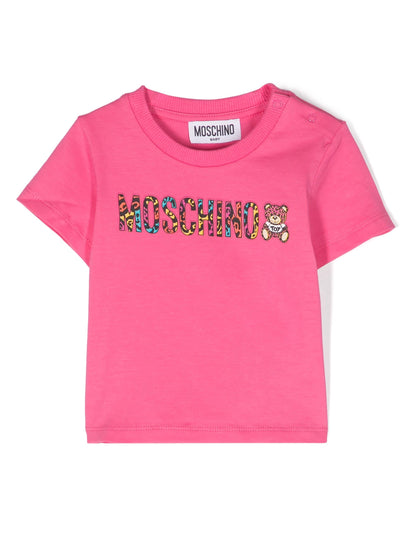 Moschino Fuxia with Leopard Logo Tee Shirt