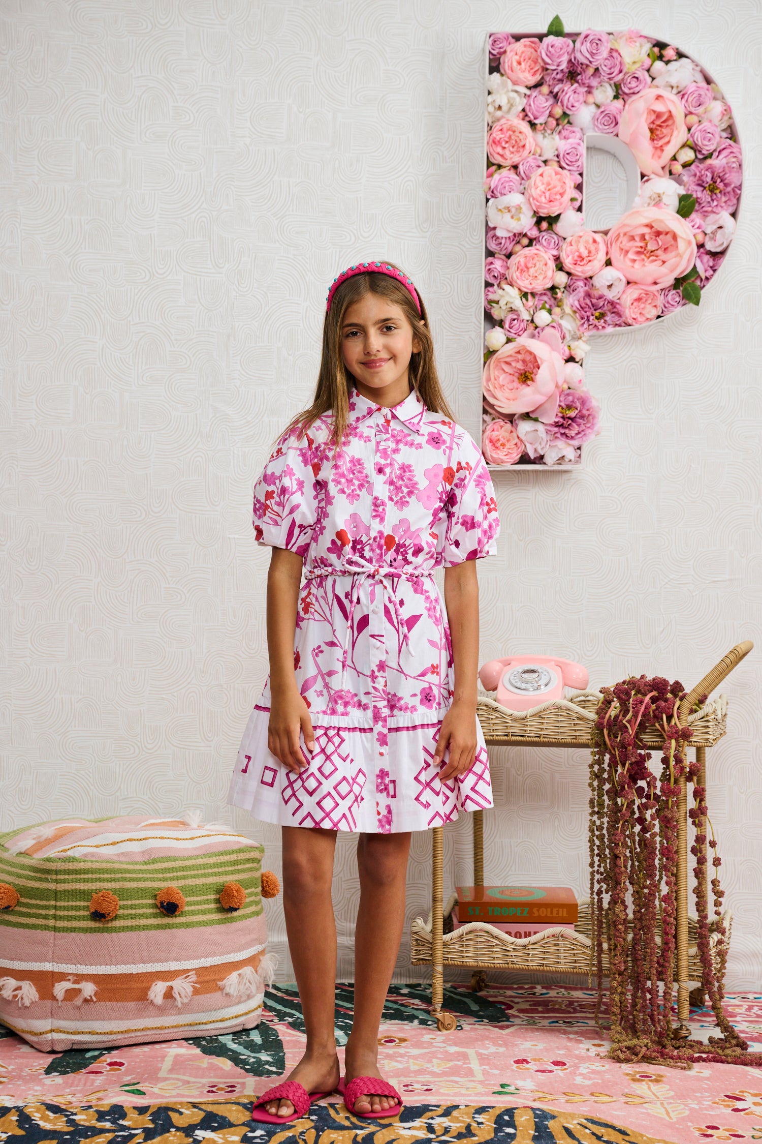 Porter White Cotton with Magenta Dress