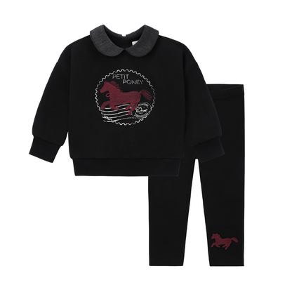Duet Baby Girls Black/Pink Horse Front Elbem Sweatshirt with Collar