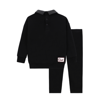 Duet Boys Black/Pink Horse Front Emblem Sweatshirt Set with Collar
