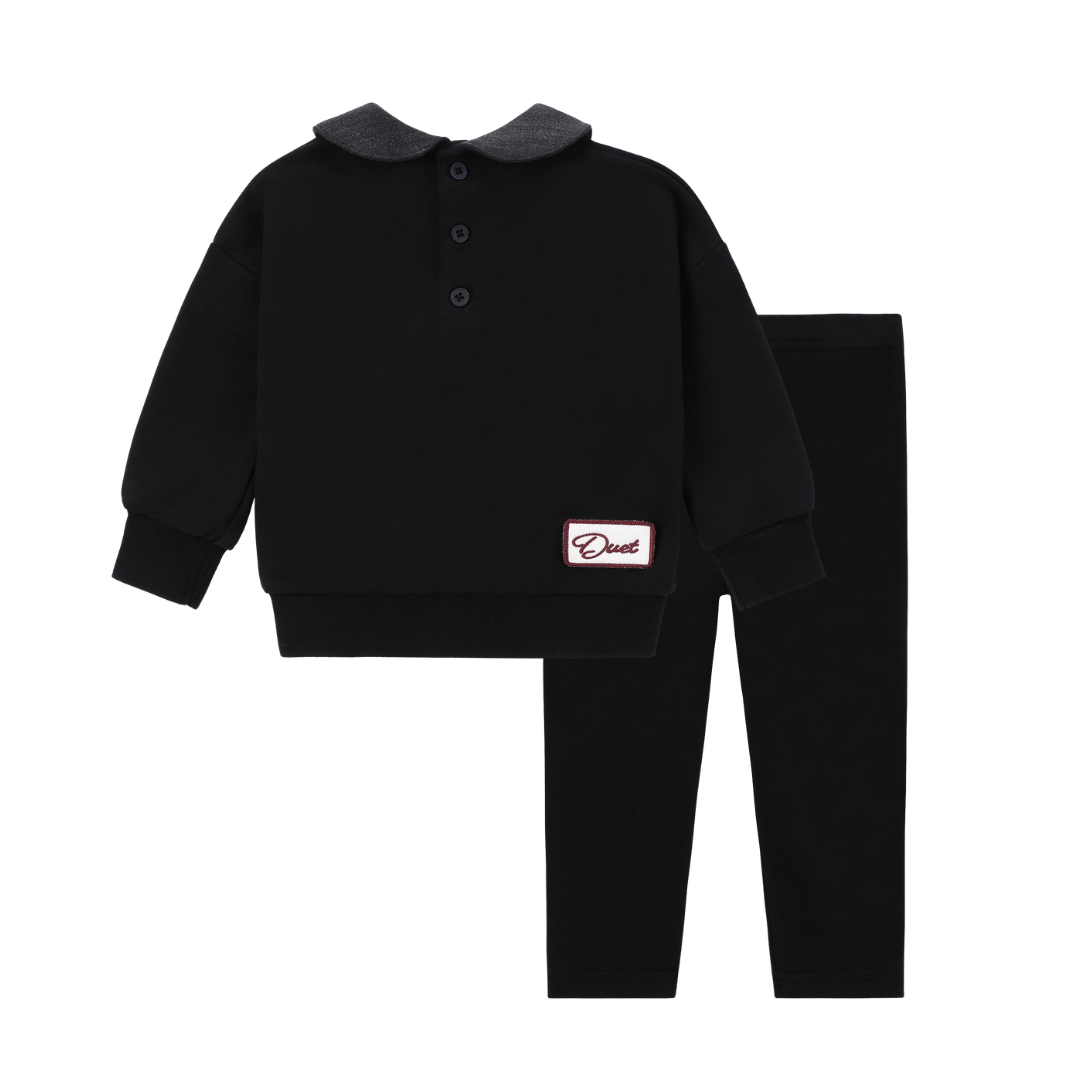 Duet Baby Girls Black/Pink Horse Front Elbem Sweatshirt with Collar