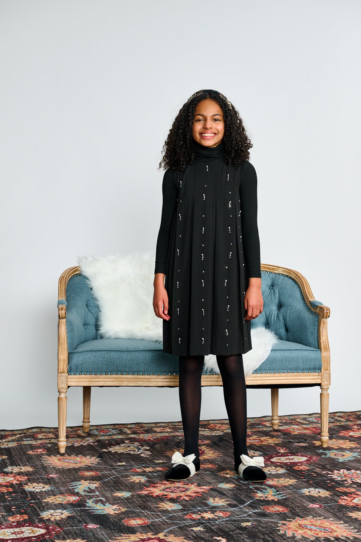 Porter Black Crepe W/ Pearl Sparkle Large Pleat Jumper