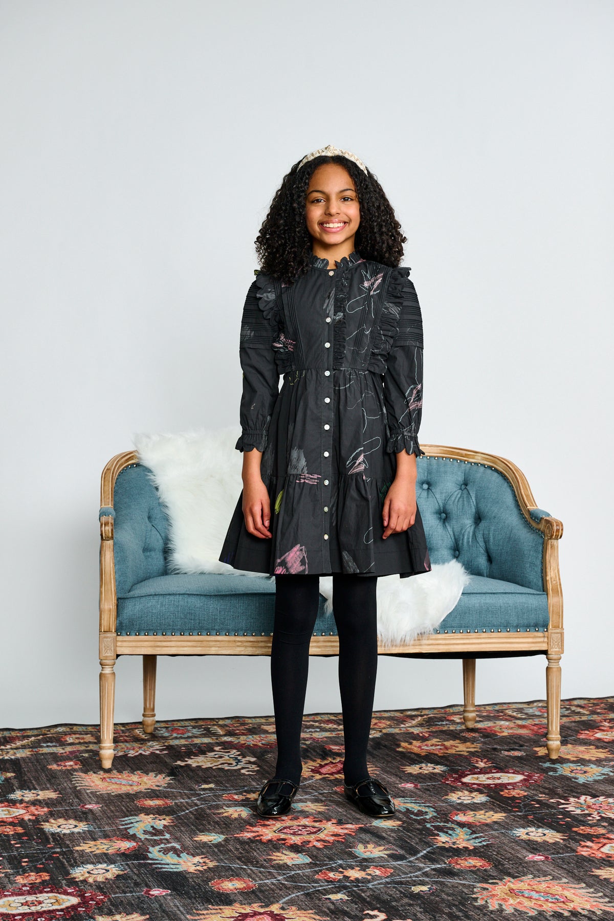 Porter Girls Black W/ Colorful Scribble Design Dress