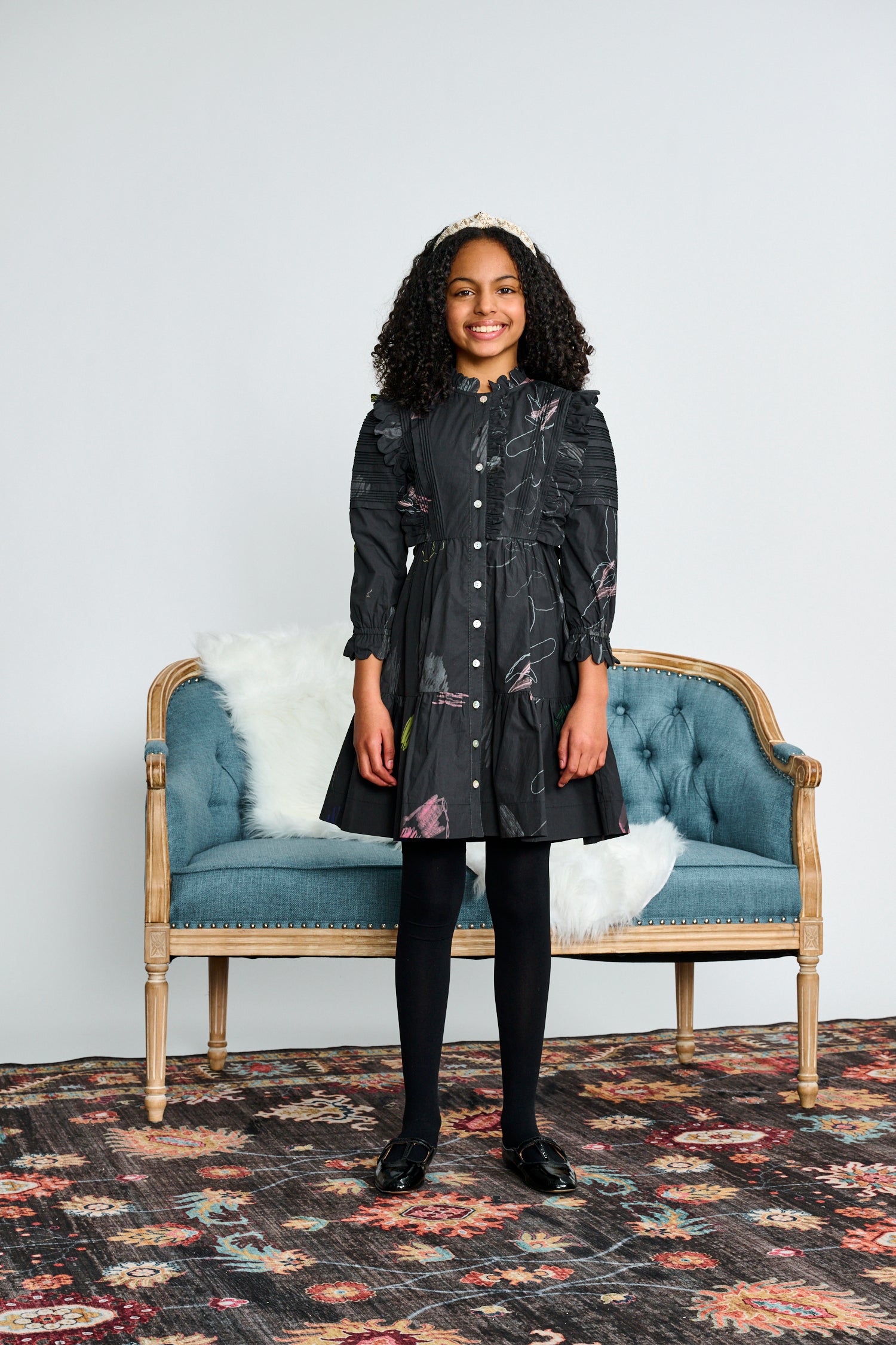 Porter Girls Black W/ Colorful Scribble Design Dress