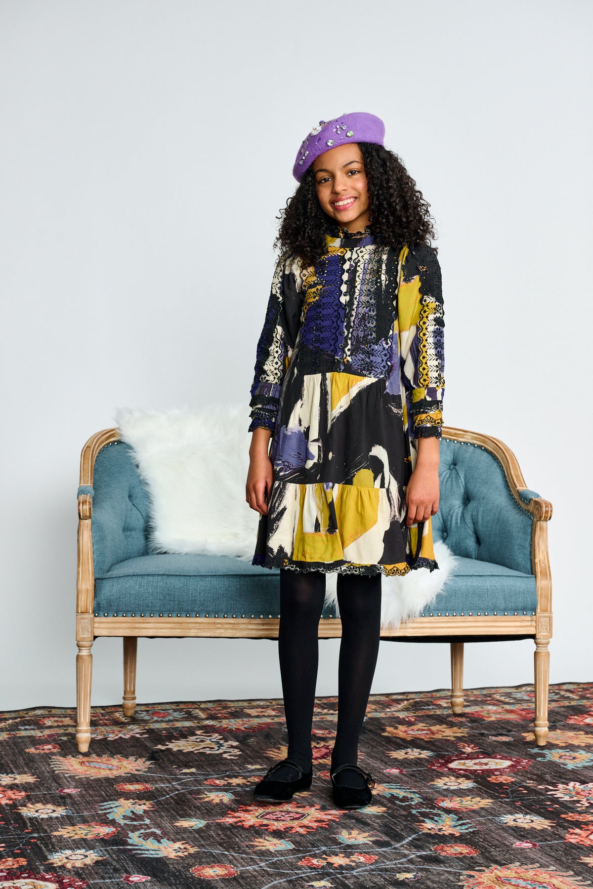 Porter Girls Violet Amber W/ Black Lace Detail Dress