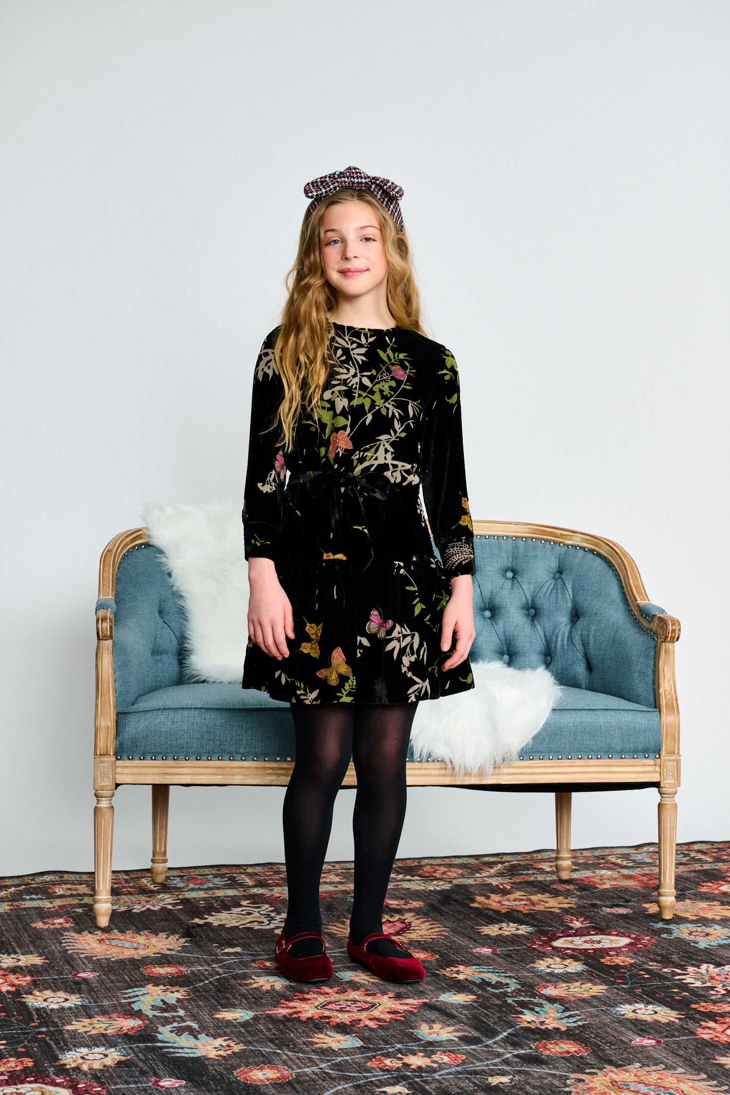 Porter Girls Black Velvet Floral Cutout Dress
