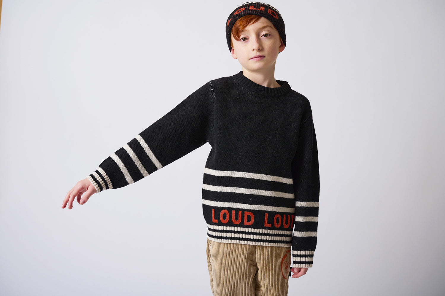 Loud Apparel Black Striped and Logo Meadow Sweater