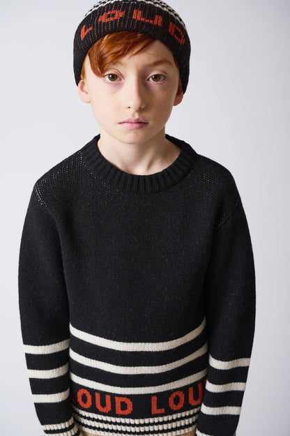 Loud Apparel Black Striped and Logo Meadow Sweater