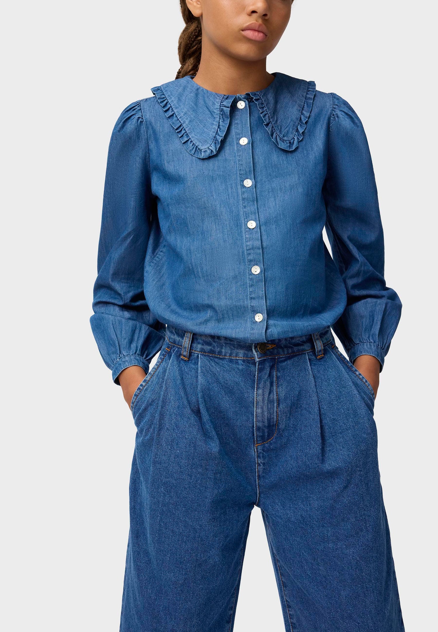 Molo Girls Robbin Mid Blue Wash Long Sleeve Shirt