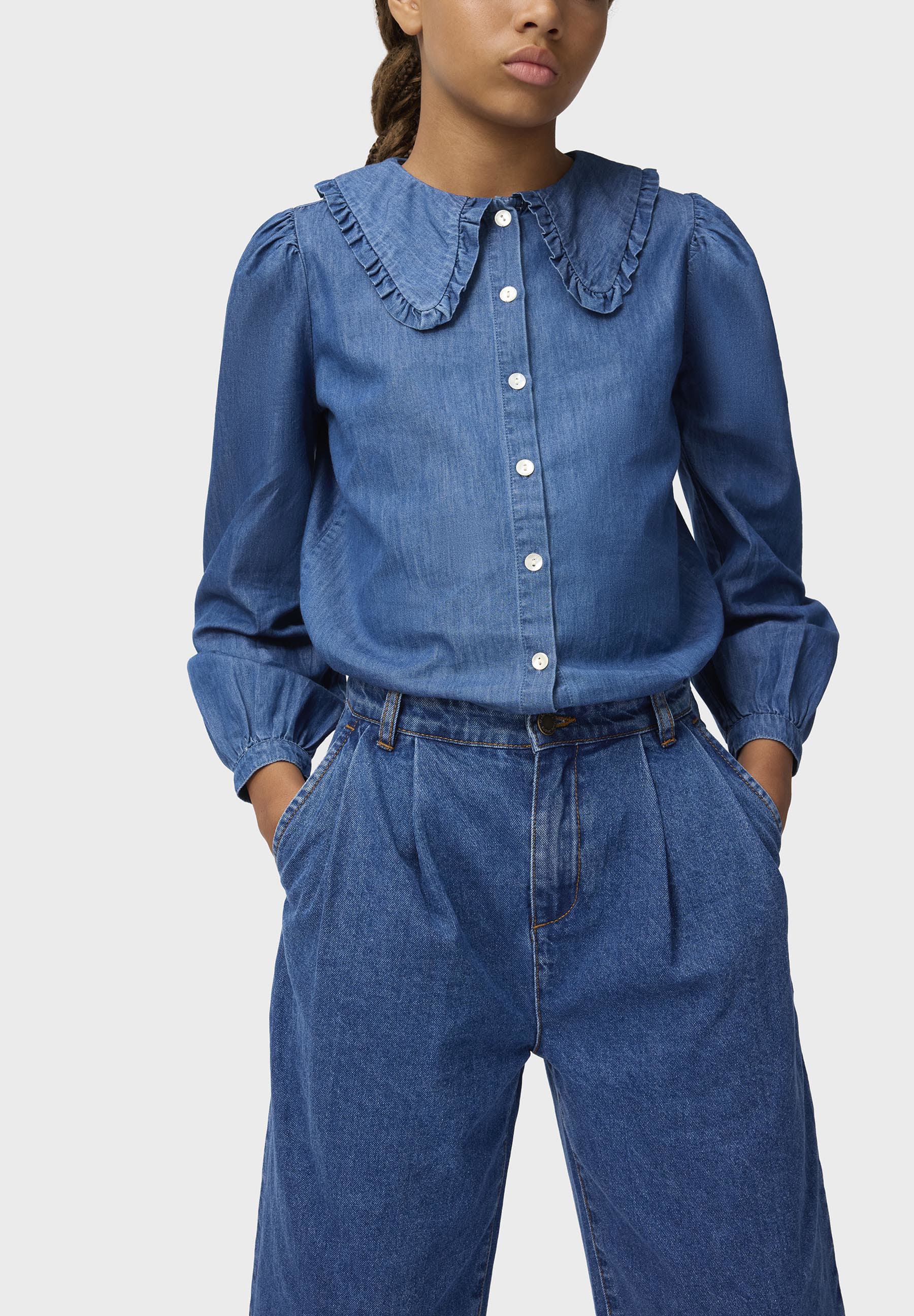 Molo Girls Robbin Mid Blue Wash Long Sleeve Shirt