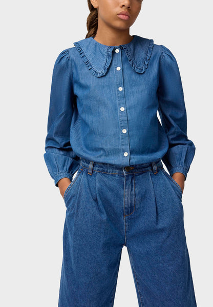 Molo Girls Robbin Mid Blue Wash Long Sleeve Shirt