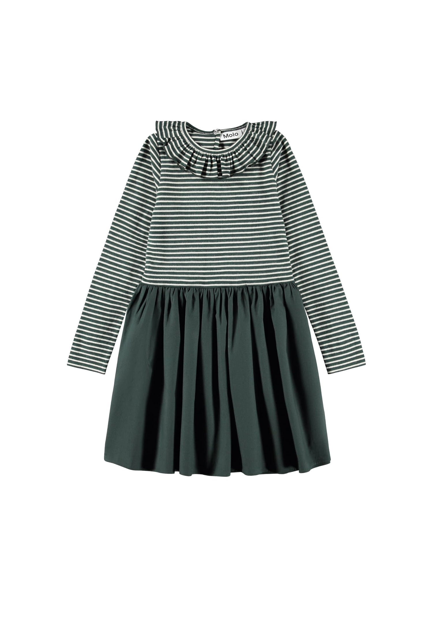 Molo Girls Cybilla Taxus Pearled Stripe Long Sleeve Dress