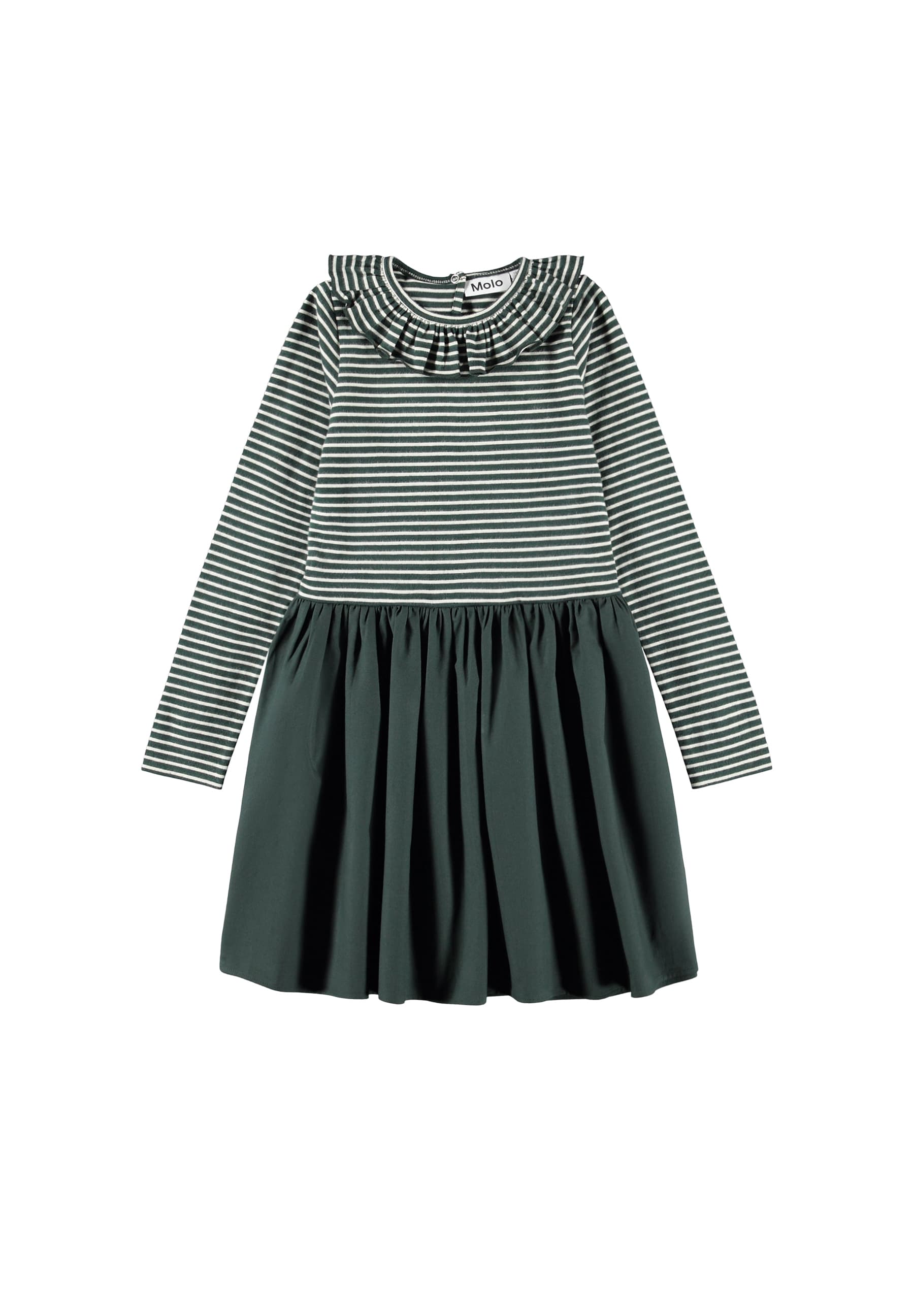 Molo Girls Cybilla Taxus Pearled Stripe Long Sleeve Dress